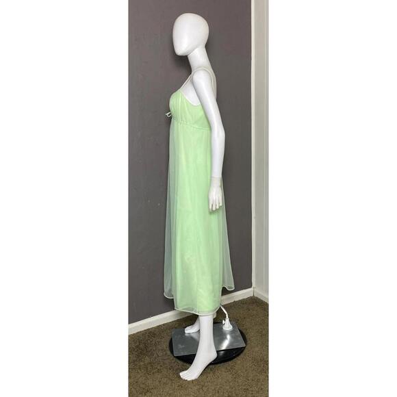 1960's Mint Green Chiffon Nightgown size M Empire Waist Maxi Nightgown - Picture 3 of 10